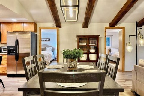 Dining room with cabinet full of essentials for a nice meal