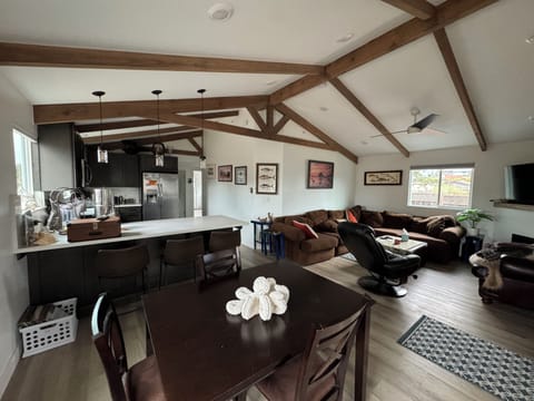 Open living room and full set up kitchen