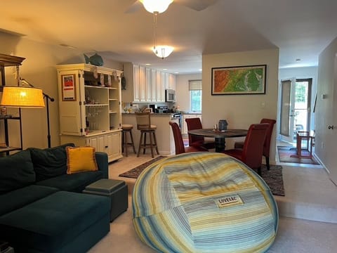 Living room looking toward front of house and front door