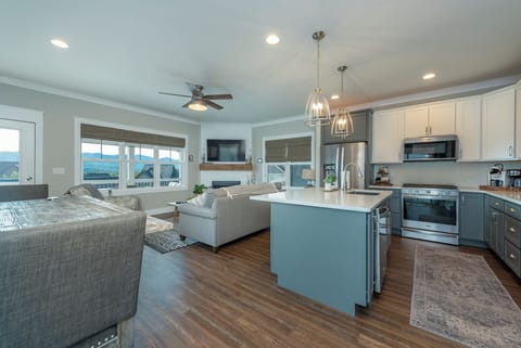 Open floor plan with sleek & updated living room and kitchen.