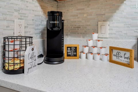 Start your day with some fresh coffee and tea in our beautiful coffee/tea bar.