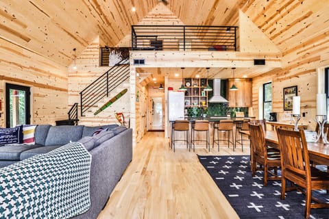 nestled in the center of this airy open-concept room.