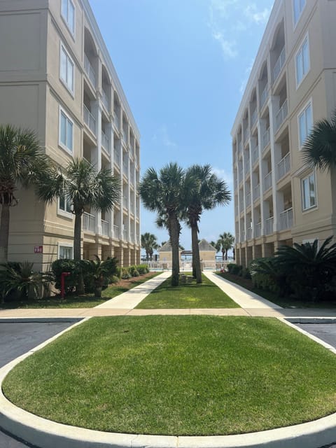 View looking south between the two buildings.