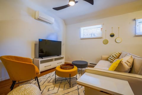 Modern retro style living room with Smart TV