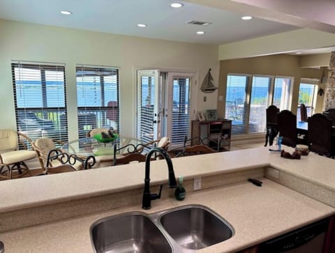 Sunset, Oklahoma and sand beach-island views from kitchen.