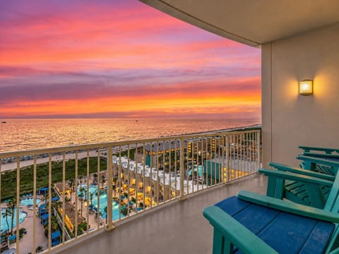 Sunset balcony views above the Gulf and Sapphire Resort pool