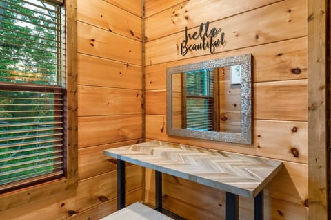 Start your mornings at this charming custom-made makeup vanity