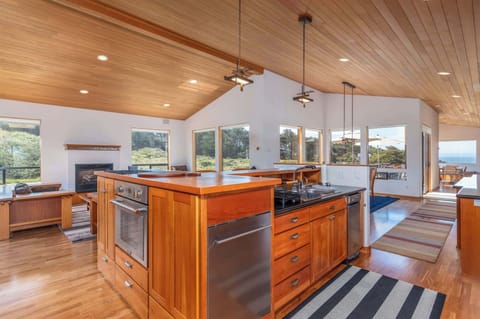 Kitchen overlooks the additional living space