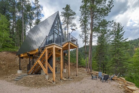 Welcome to Steel Pines Cabin, a unique A-frame retreat in the Black Hills offering stunning views.