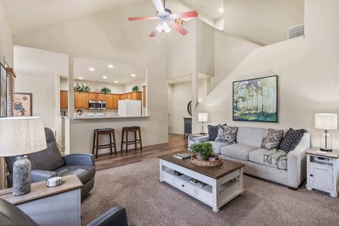 Living, dining, and kitchen area