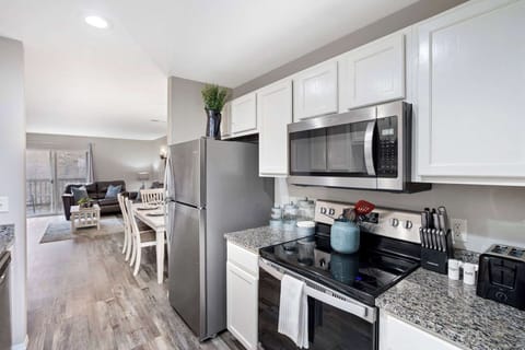 Full kitchen with stainless-steel appliances