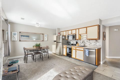 Open living, dining, kitchen area