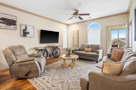 Curl up on the queen sleeper sofa to enjoy movies & shows with a view