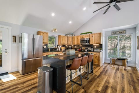 Looking into the kitchen from the dining area