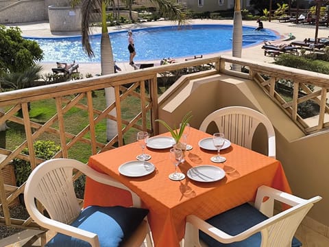 Balcony overlooking the pool