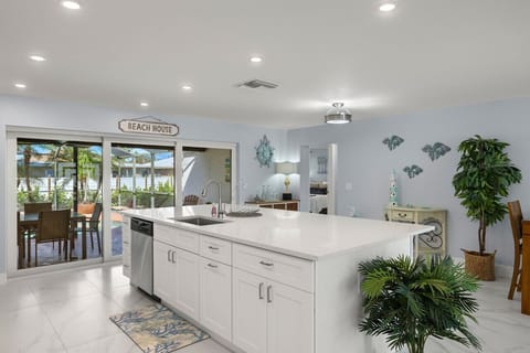 Modern kitchen island offering additional counter seating for casual dining.