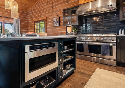 Microwave is in the island, works great.