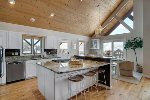 Large kitchen island with additional seating.