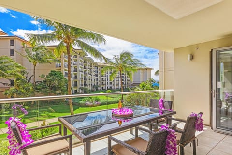 Welcome home to Hokulani 214 'Kamalu,' with partial ocean views from the shaded lanai.