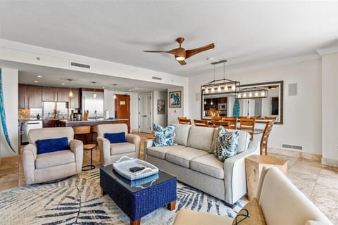 Spacious living area at Honua Kai Hokulani 825 with stylish furnishings and modern amenities.