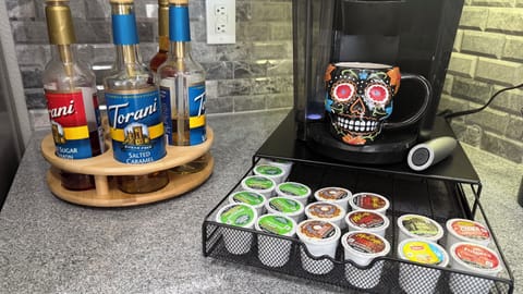 Coffee bar filled with coffee, hot chocolate and tea options