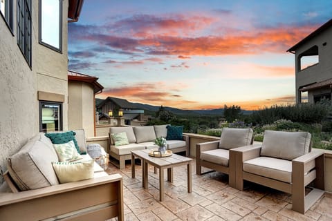 Outdoor Patio with beautiful views of the valley and mountains beyond.