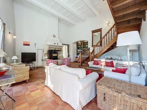 TV, fireplace, DVD player, books