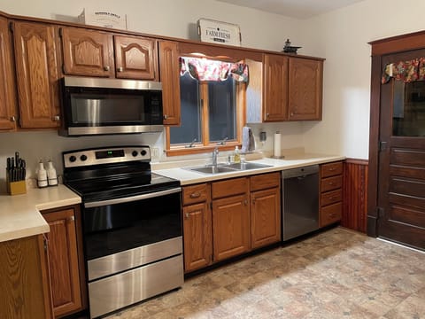 Spacious, well-equipped kitchen.