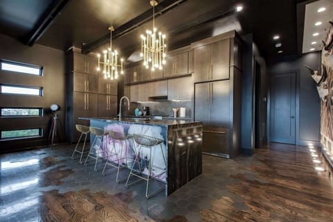 McBee House: The kitchen island provides a stylish place to gather and prepare gourmet meals.