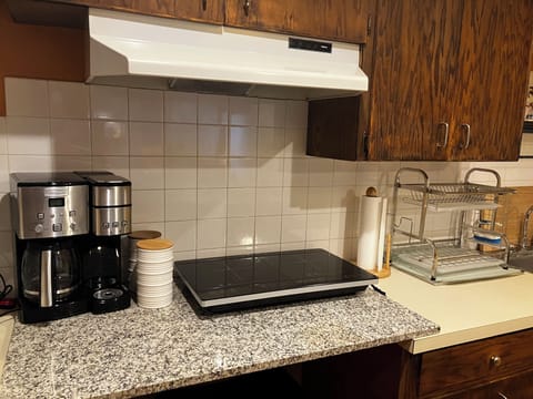 Kitchen accessories: coffee maker with coffee, induction 2-burner stovetop
