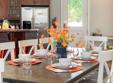 Plenty of room for a big family or group of friends at this gorgeous mountain farmhouse table! Whip of a huge feast and enjoy it with everyone!