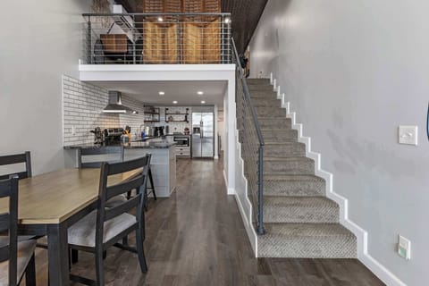 The stairs lead to the bedroom.