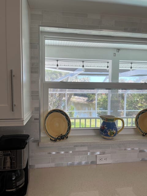 View of lake while washing dishes.