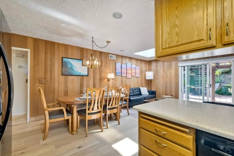 View from kitchen to dining area and living area