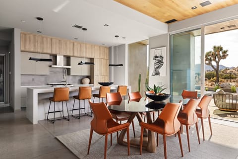 Dining table seats 8.