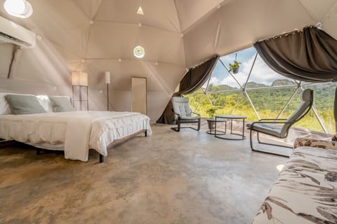 Inside the dome with mountain views