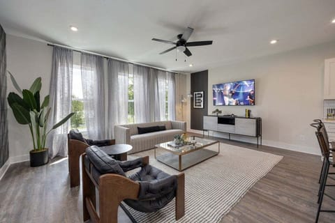 Open concept living room with comfortable seating