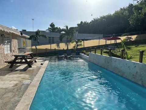 Big private beach entrance pool (no steps)  in private, fenced in backyard