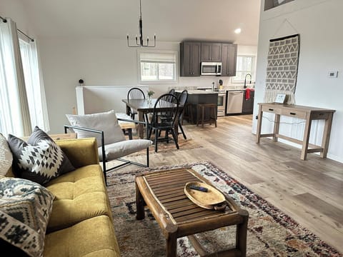 Open concept kitchen-dining and living room for entertaining