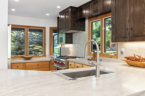 Newly remodeled kitchen with Wolf Range. 