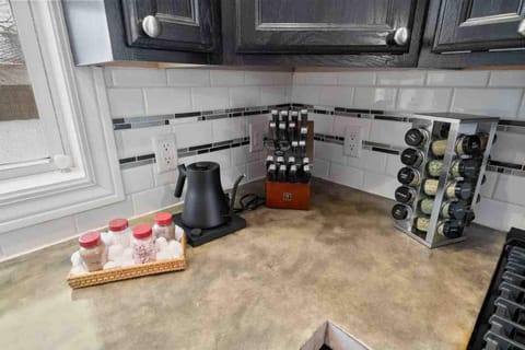 Indulge in a cozy treat at our hot chocolate bar, complete with a sleek Fellow Kettle for quick and precise heating. For cooking enthusiasts, our spice rack offers a variety of seasonings to elevate your meals, while the premium Henckels knives ensure effortless slicing and dicing.