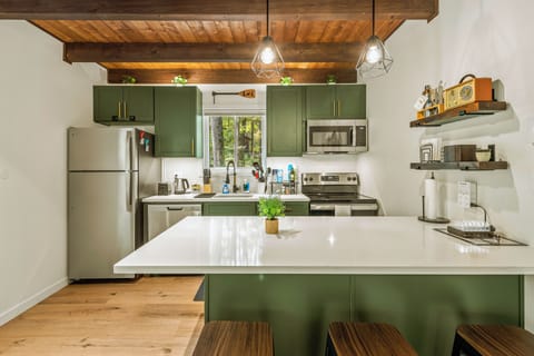 Barstool seating in the kitchen.