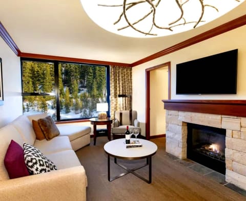 Living Room with Mountain Forest View