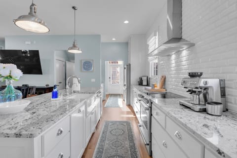 Kitchen, fully stocked for cooking meals and entertaining.