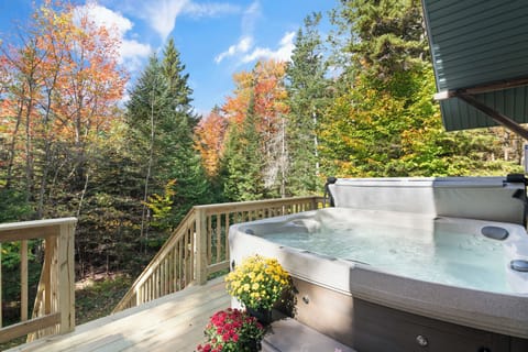 Hot tub on the back deck, for relaxing away your busy day out exploring nature.