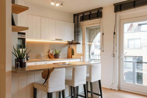 Fully equipped open kitchen with direct access to the balcony 