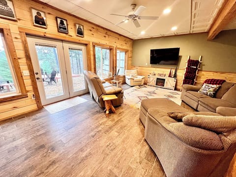 Lower level living room with heated floors.