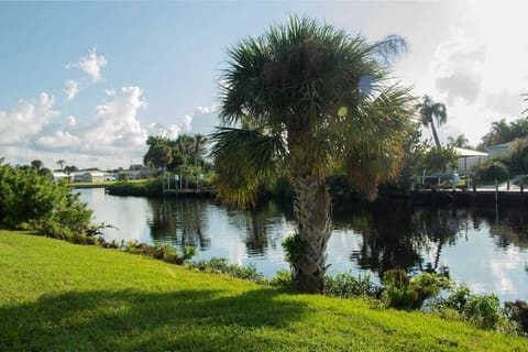 "Experience tranquility with lush greenery and water views right from the backyard."