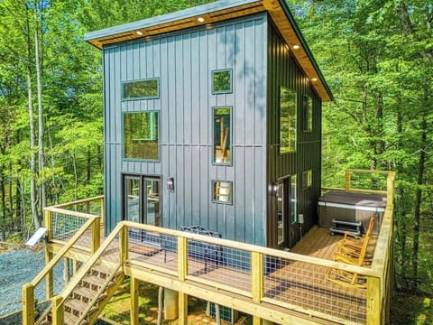 Our beautiful Interstellar Treehouse is 25 feet off the ground on the backside focused into nature!