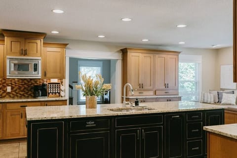 Fully stocked gourmet kitchen.